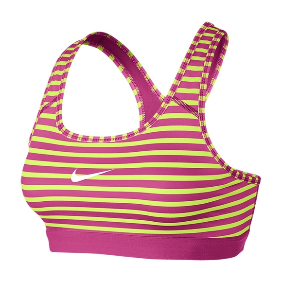 Nike Pro Stripe Sports Bra Medium Neon Pink Yellow - Picture 1 of 15
